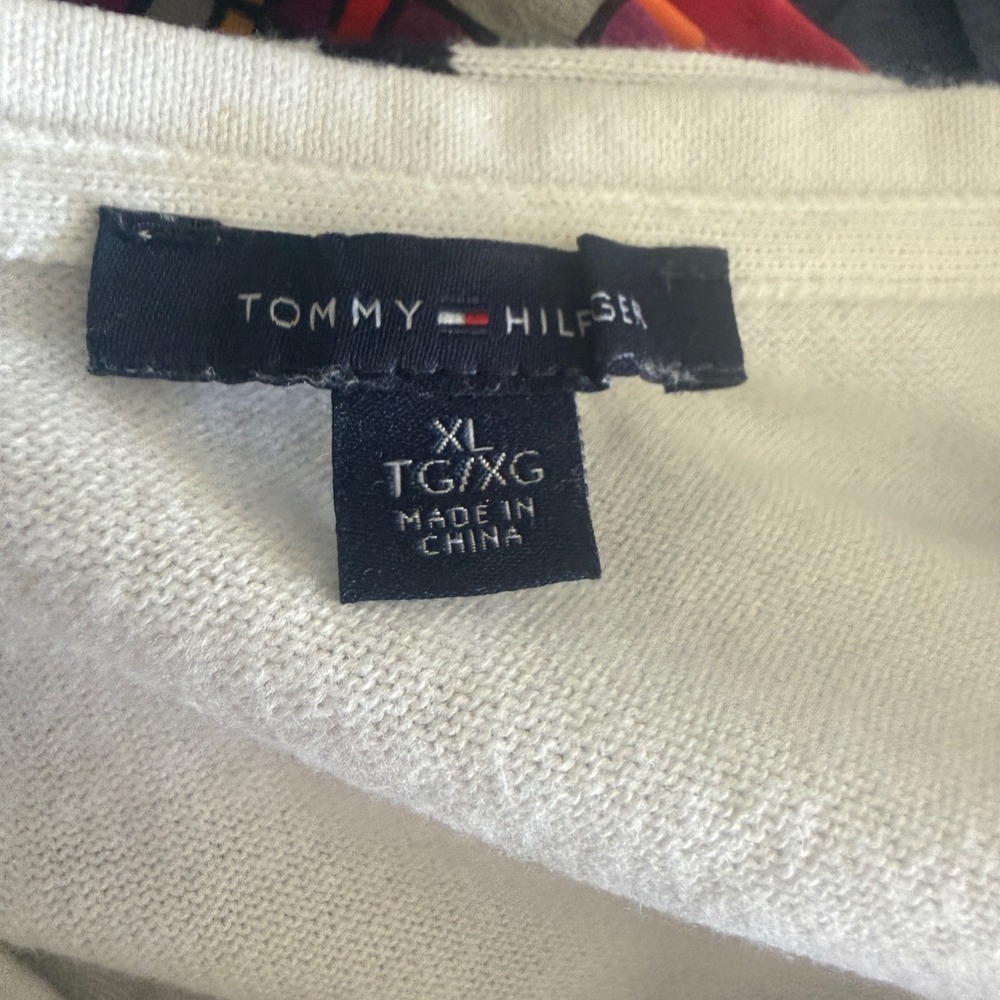 Tommy Hilfiger Womens XL White Striped V-Neck Sweater Rhinestone Anchor Nautical - Picture 11 of 11